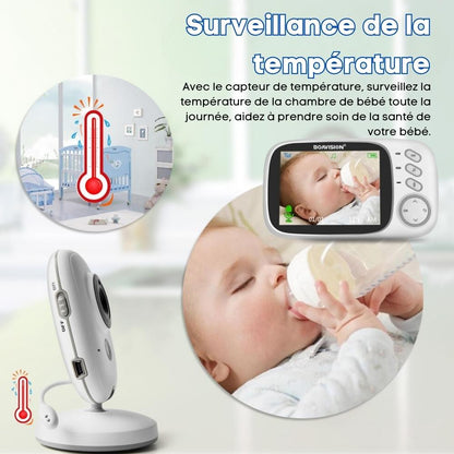 BabyView Caméra de Surveillance Bébé | Écran Couleur 3.2" – Vision Nocturne, Audio Bidirectionnel & Berceuses